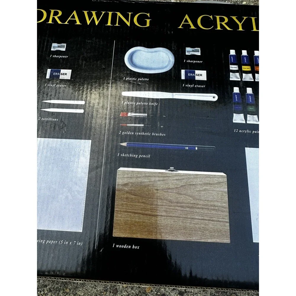 Wonder & Weiss Complete Drawing Sketch Acrylic Art Set 108 Pieces Wooden Case